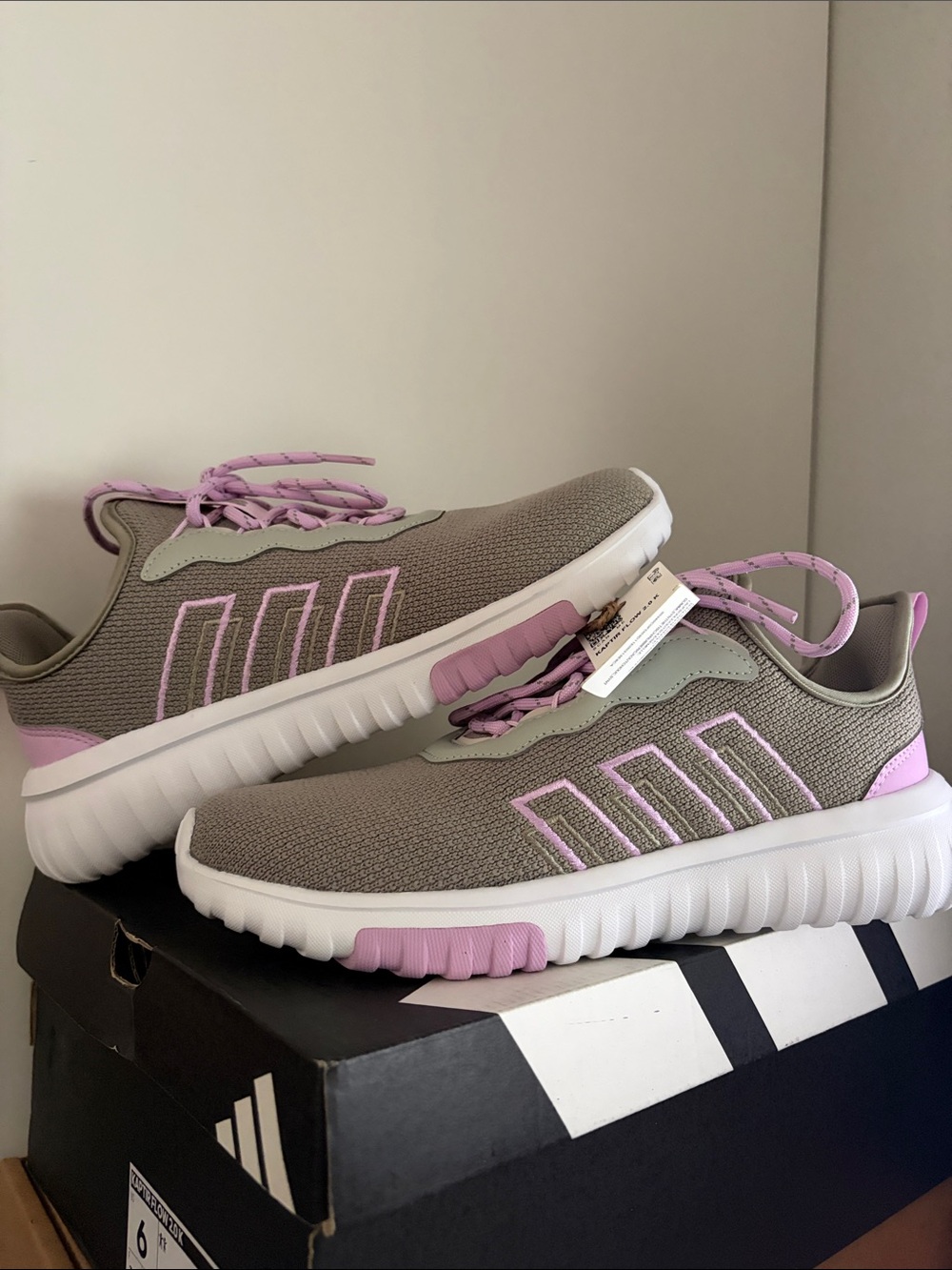 adidas Kids Gray Sneakers with Lilac Accents